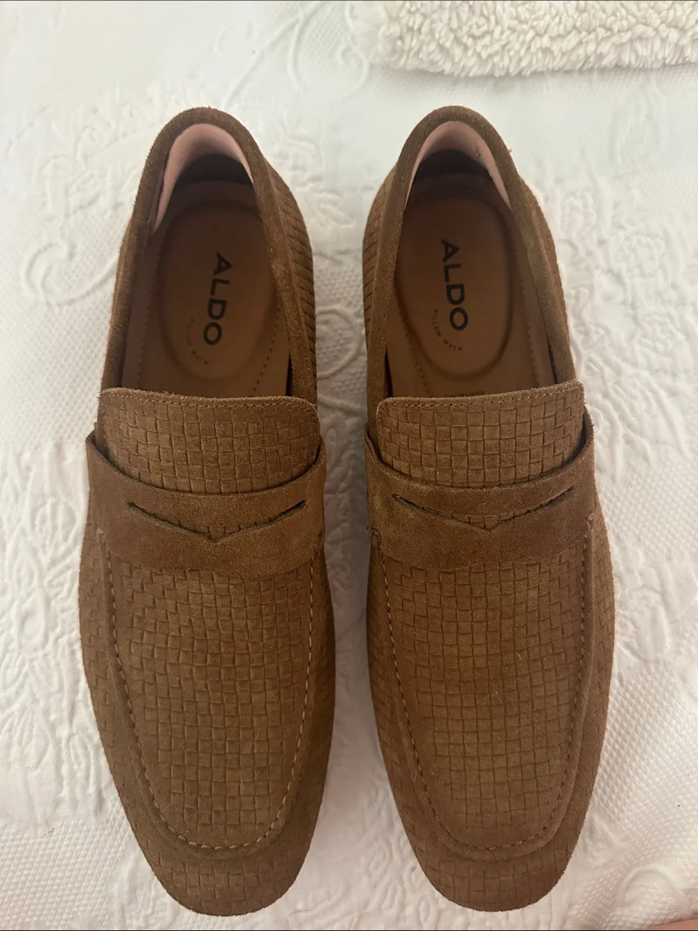ALDO Men's Brown Woven Suede Penny Loafers